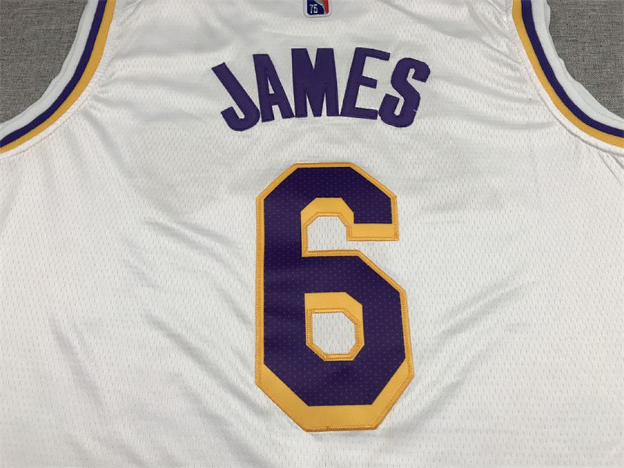 Lakers #6 White Crew Neck Nike Jersey