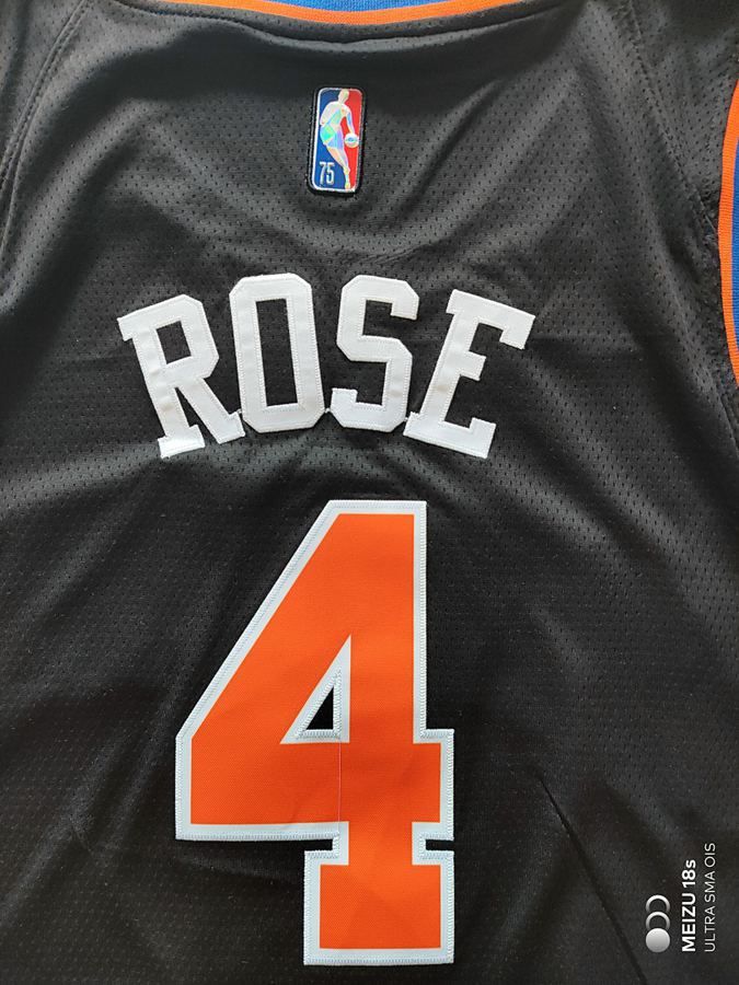 Knicks Derrick Rose Black 75th Anniversary Jersey