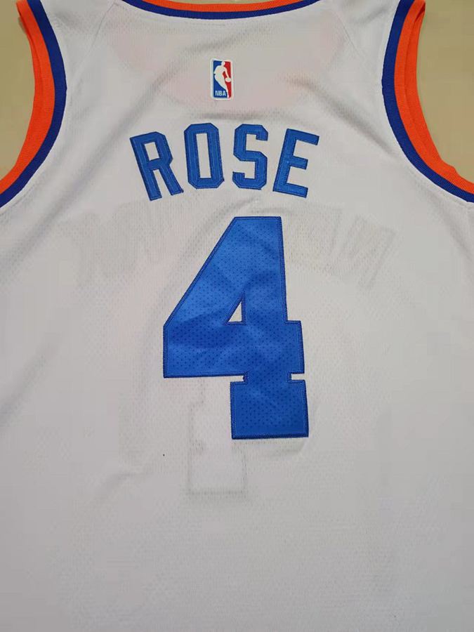 Knicks #4 Derrick Rose White 75th Anniversary Jersey