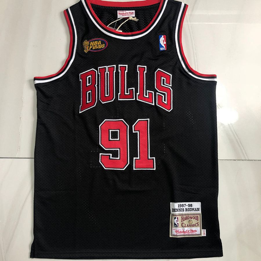 Bulls #91 Black Championship Embroidered Jersey
