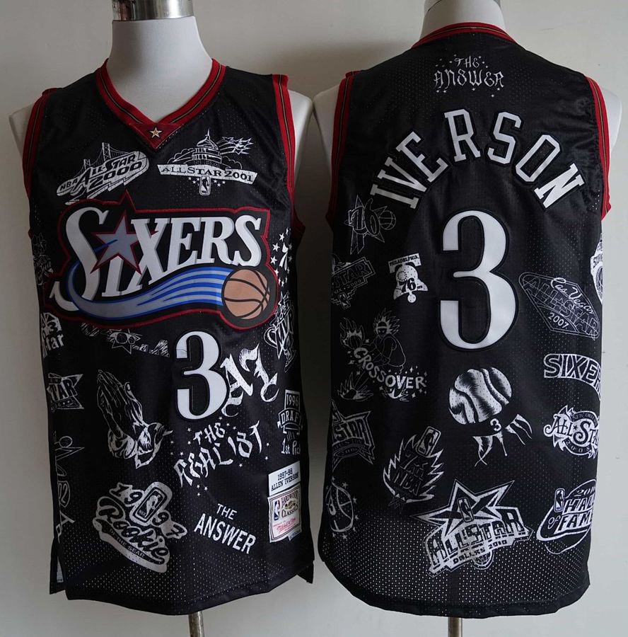 76ers #3 Allen Iverson Black Jersey