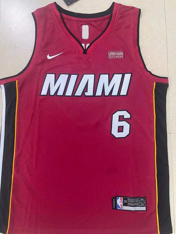 Heat #6 LeBron James Red Nike Jersey