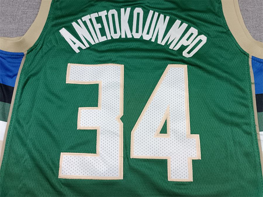 Bucks #34 Green Embroidered Jersey