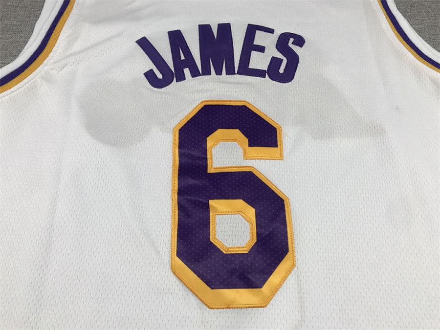 Lakers #6 White Crew Neck Jersey