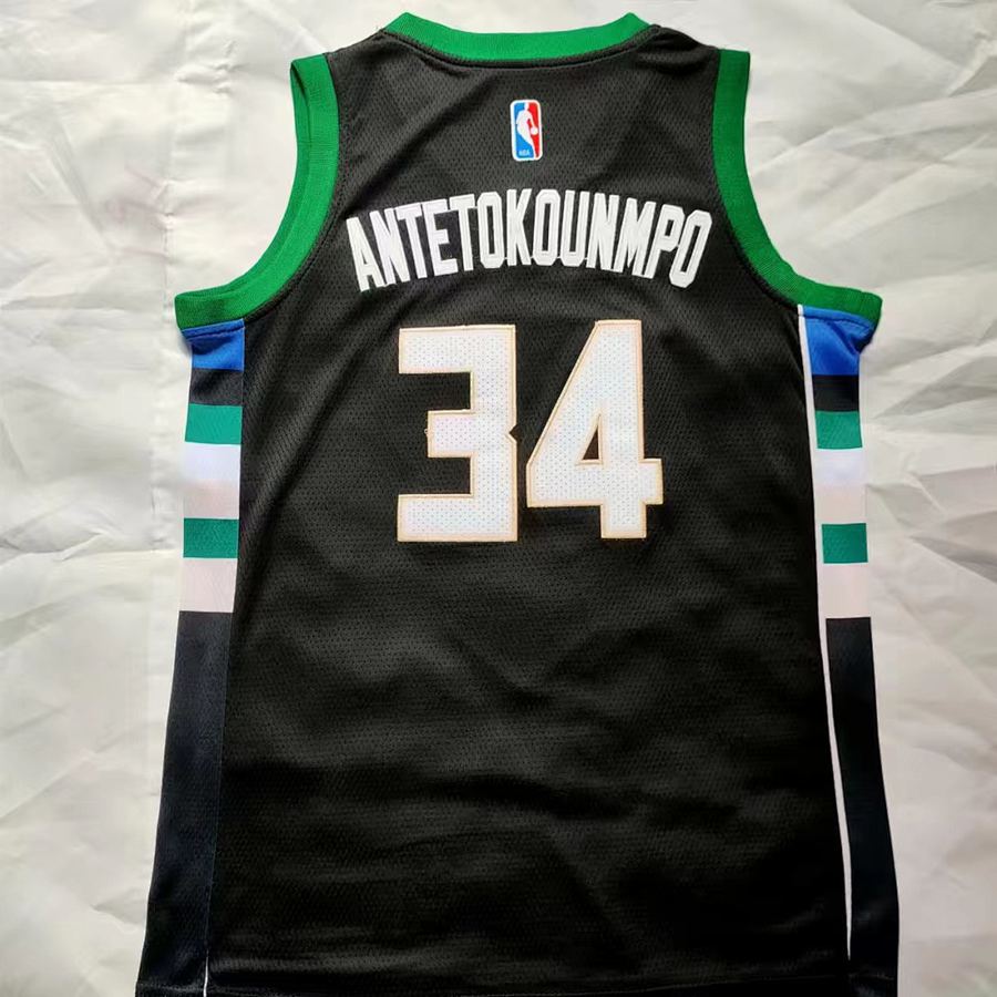 Bucks #34 Black Nike Kids Jersey