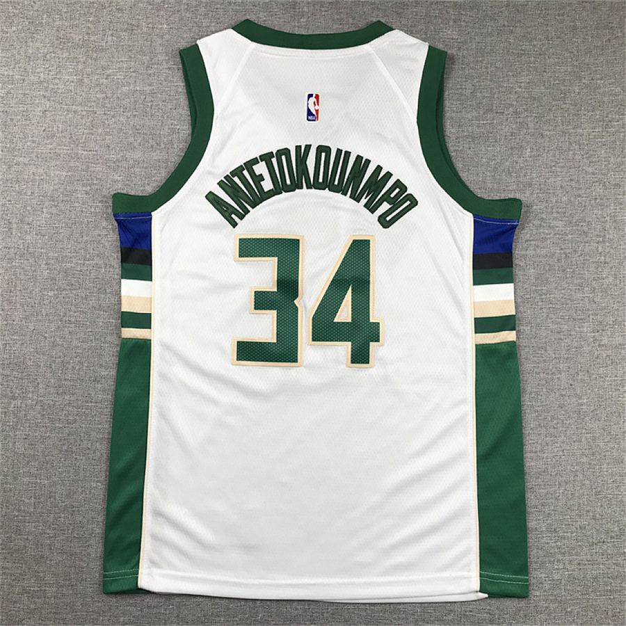 Bucks #34 White Kids Jersey