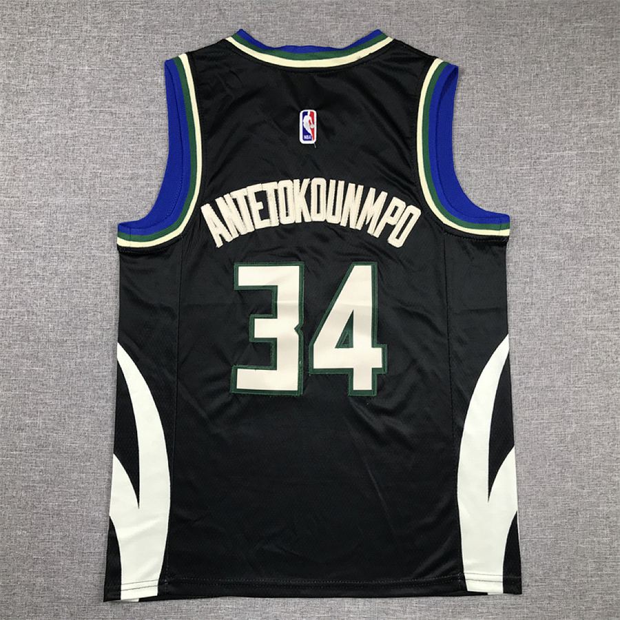 Bucks #34 Black Statement Kids Jersey