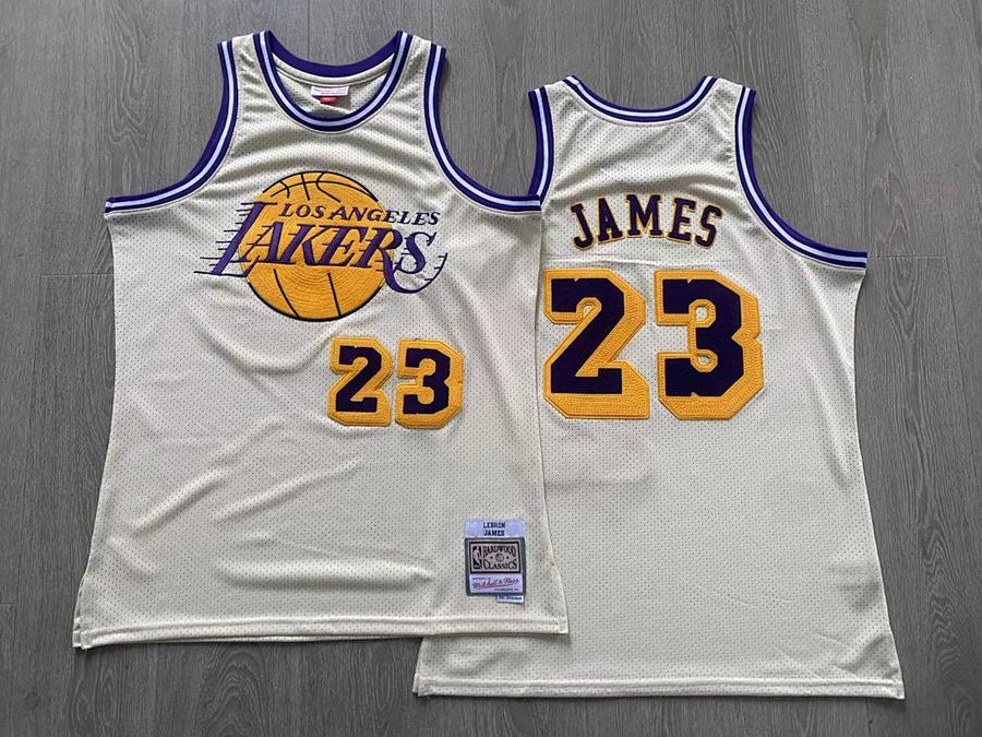 Men's Los Angeles LakersLe Bron Raymond James Mitchell &amp; Ness Cream Cha