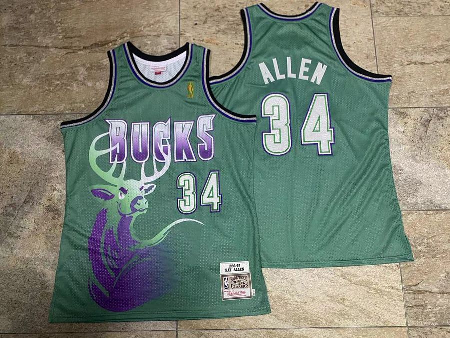 Bucks #34 Ray Allen Green Retro Embroidered Jersey