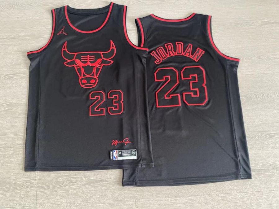 Bulls #23 Michael Jordan Black Embroidered Nike Jersey