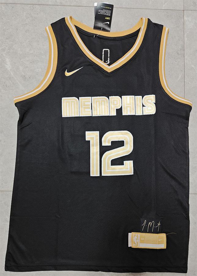 Grizzlies #12 Ja Morant Black Gold Jersey