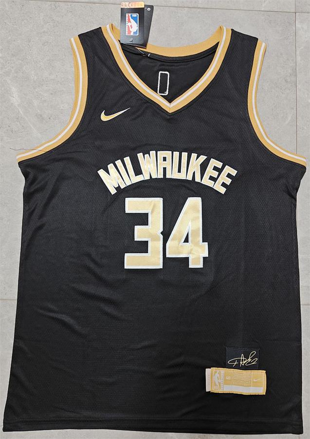 Bucks #34 Black Gold Jersey