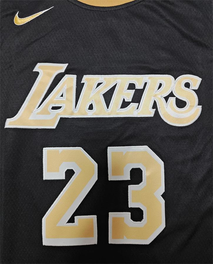 Lakers #23 LeBron James Black Gold Jersey