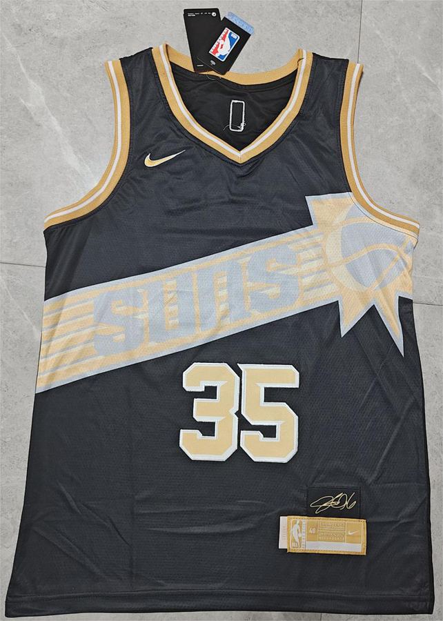 Suns #35 Kevin Durant Black Gold Jersey