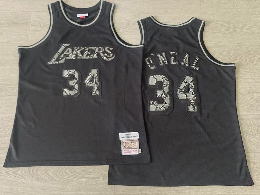 Lakers #34 Shaquille O'Neal Black Embroidered Jersey