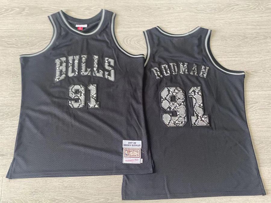 Bulls #91 Black Embroidered Jersey