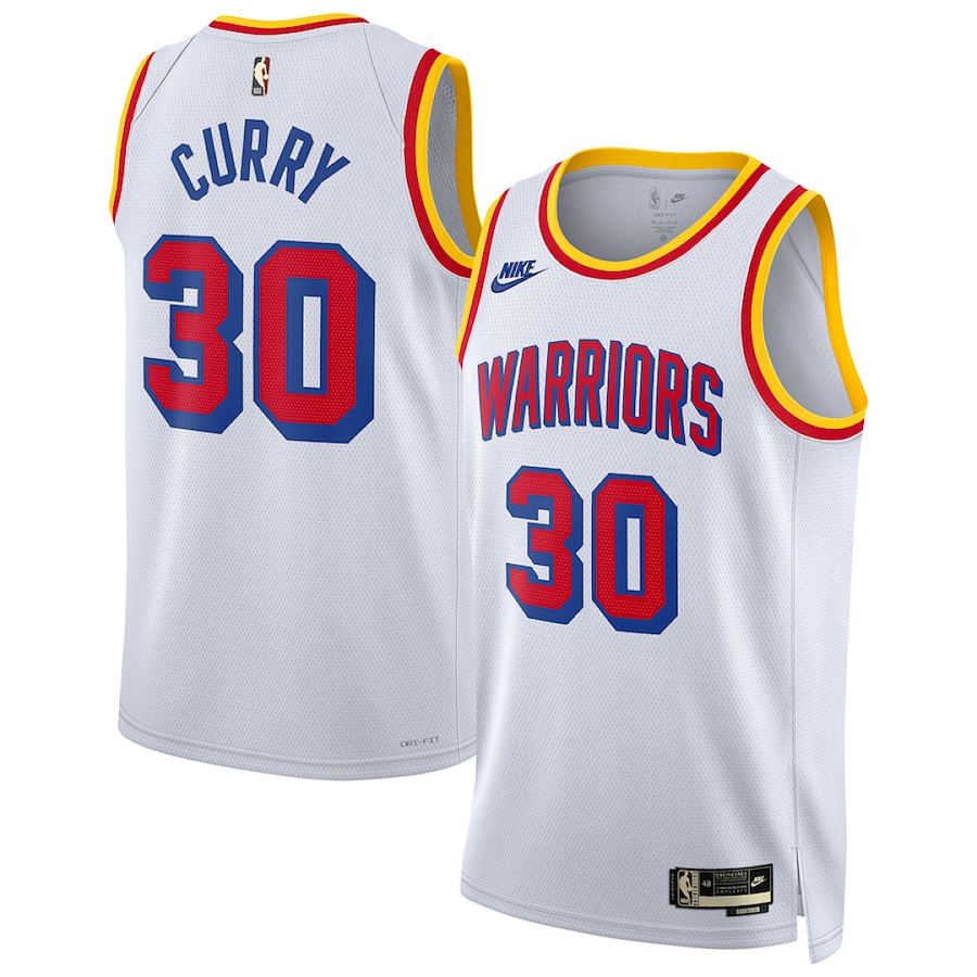 Warriors #30 Stephen Curry White Retro Jersey