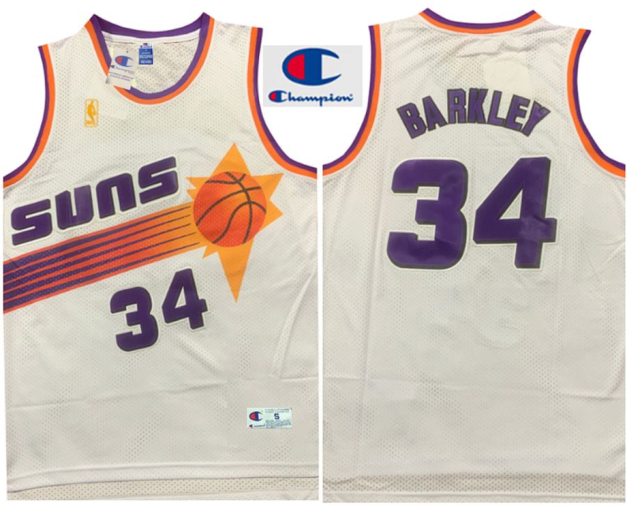Suns #34 Charles Barkley White Retro Jersey