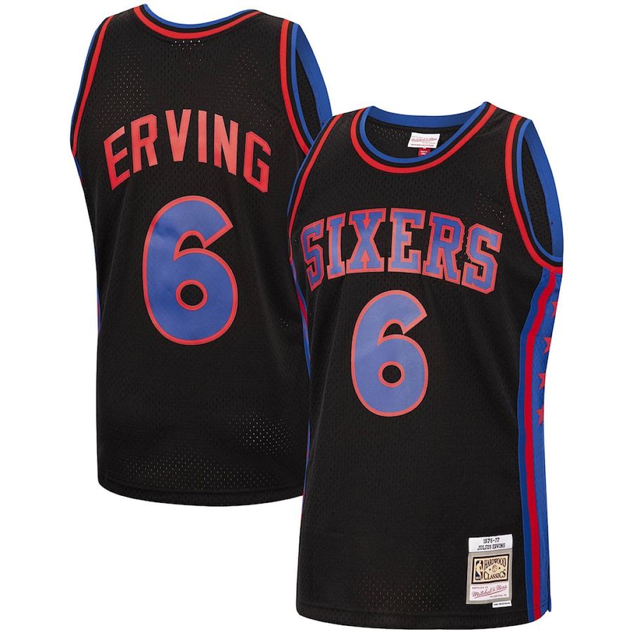 76ers #6 Kyrie Irving Black Retro Embroidered Jersey