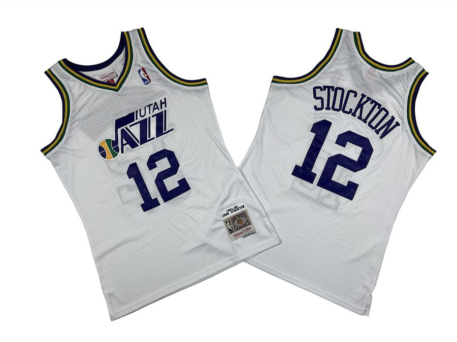 Jazz #12 John Stockton White Retro Jersey