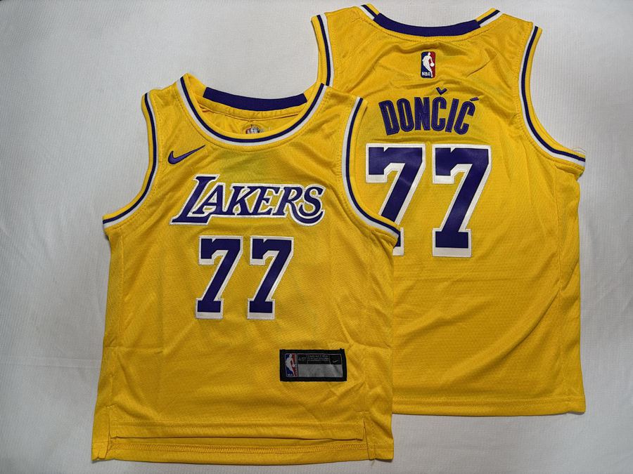 Lakers #77 Yellow Crew Neck Jersey