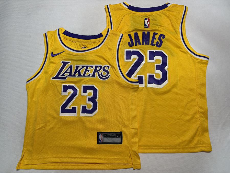 Lakers #23 LeBron James Yellow Crew Neck Jersey
