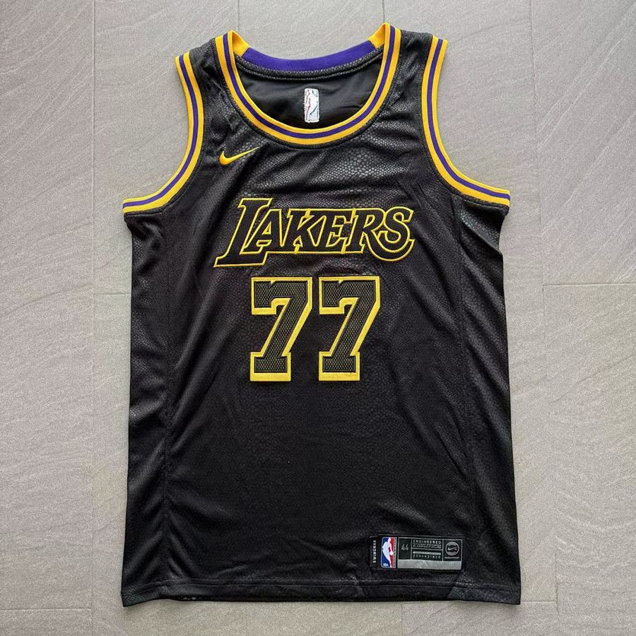 Lakers #77 Luka Doncic Black Embroidered Nike Jersey