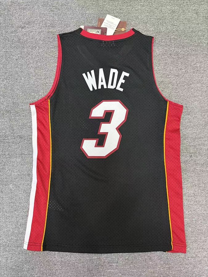 Heat #3 Dwyane Wade Black Retro Heat Pressed Jersey