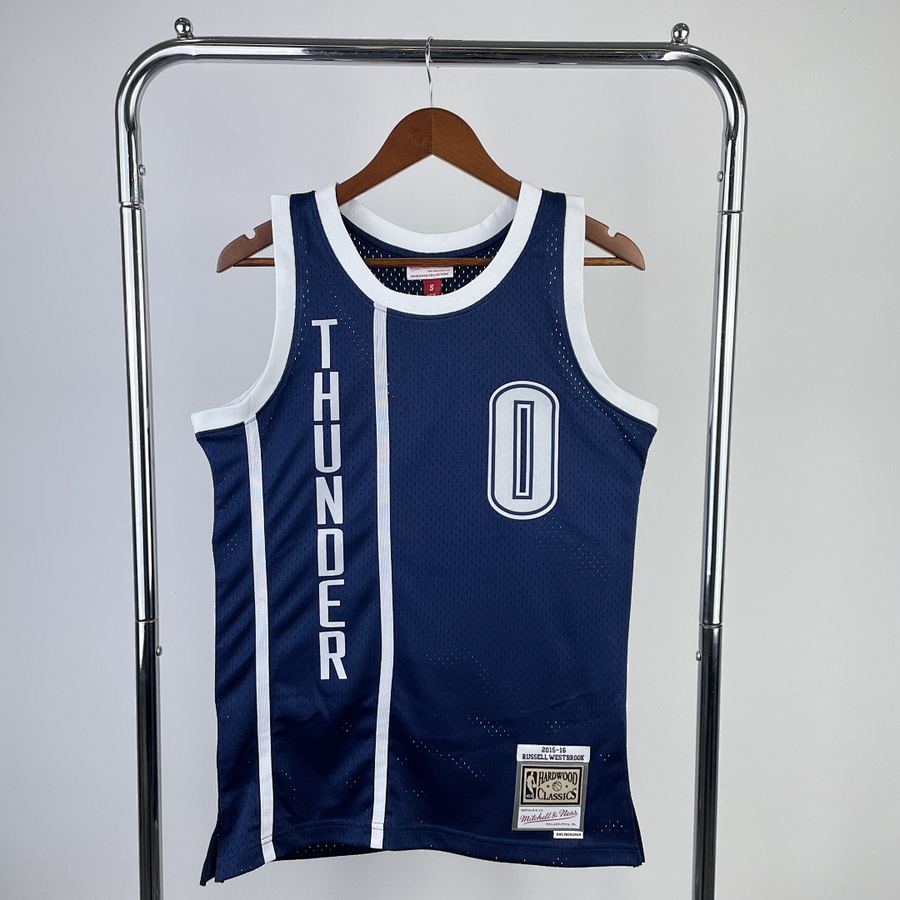 Thunder #0 Russell Westbrook Blue Retro Heat Pressed Jersey