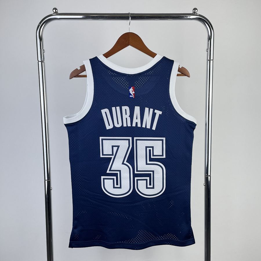 Thunder #35 Kevin Durant Blue Retro Heat Pressed Jersey
