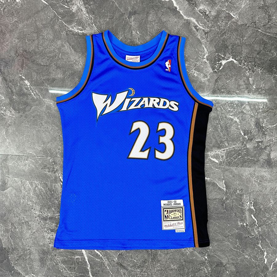 Wizards #23 Michael Jordan Blue Retro Heat Pressed Jersey