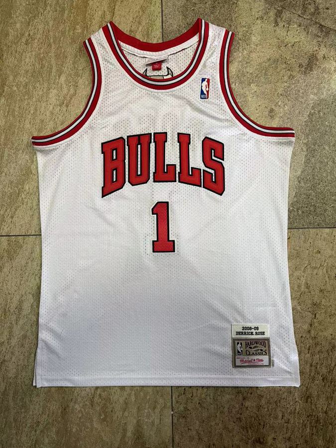 Bulls #1 Derrick Rose White Retro Embroidered Jersey