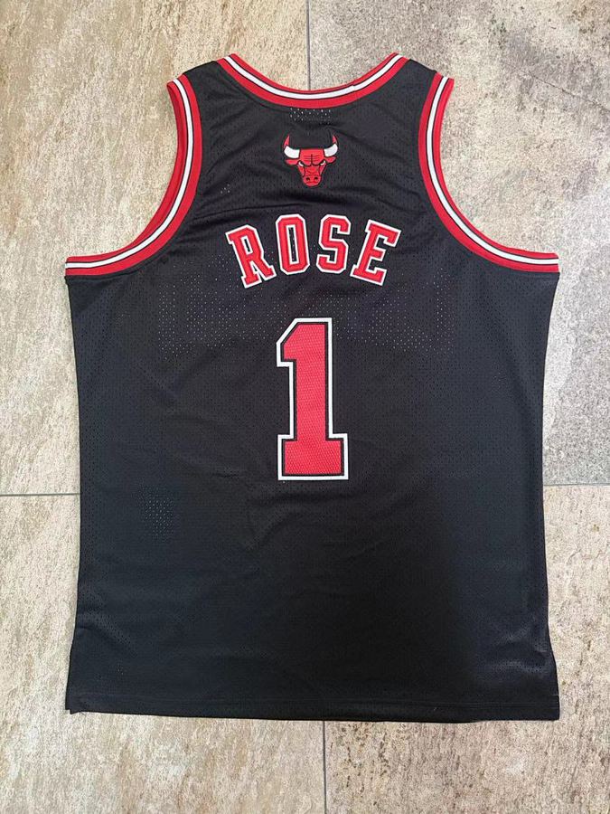 Bulls #1 Derrick Rose Black Retro Embroidered Jersey