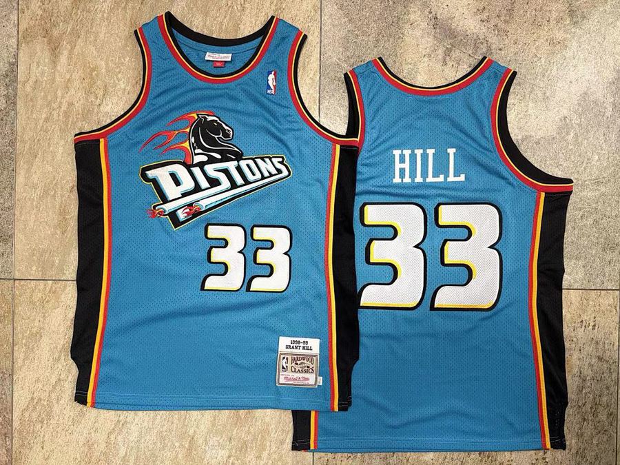 Pistons #33 Blue Retro Embroidered Jersey