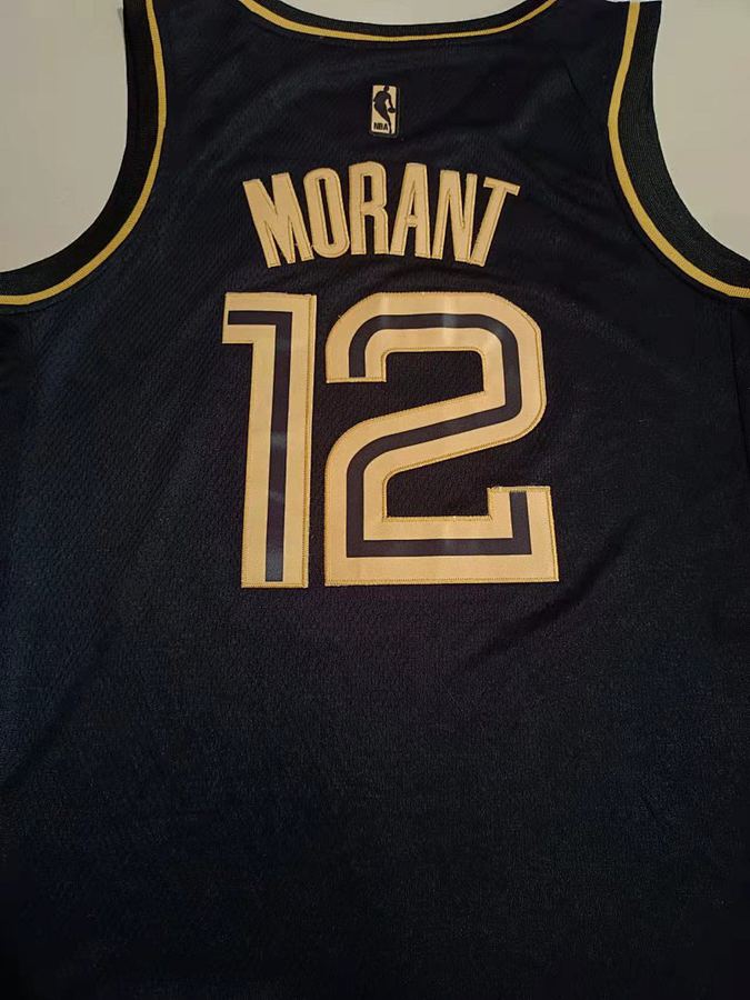 Grizzlies #12 Ja Morant Black Gold Jersey