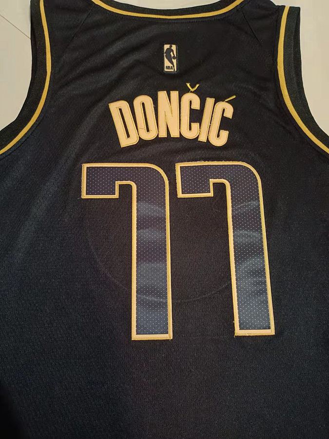Mavericks #77 Luka Doncic Black Gold Jersey