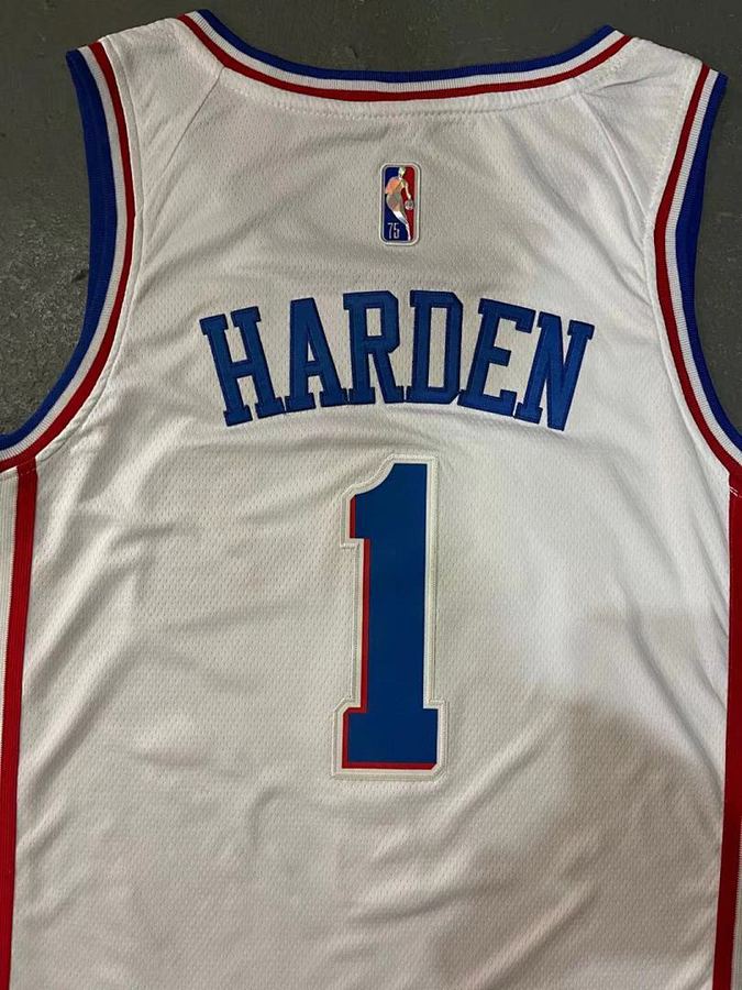 76ers #1 James Harden White Diamond Nike Jersey