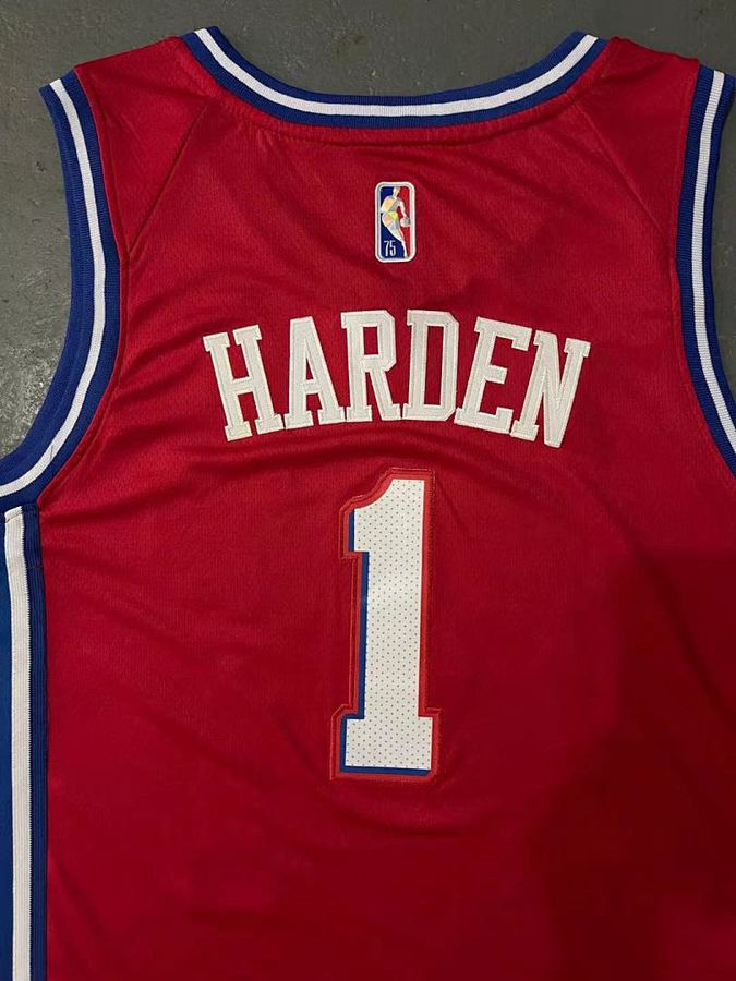 76ers #1 James Harden Red 75th Anniversary Diamond Nike Jersey