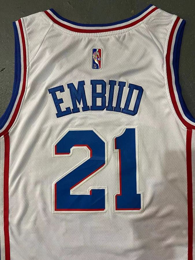 76ers #21 Joel Embiid White Nike Jersey
