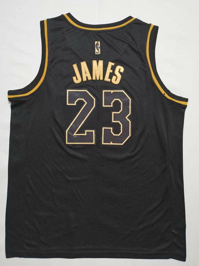 Lakers #23 LeBron James Black Gold Jersey