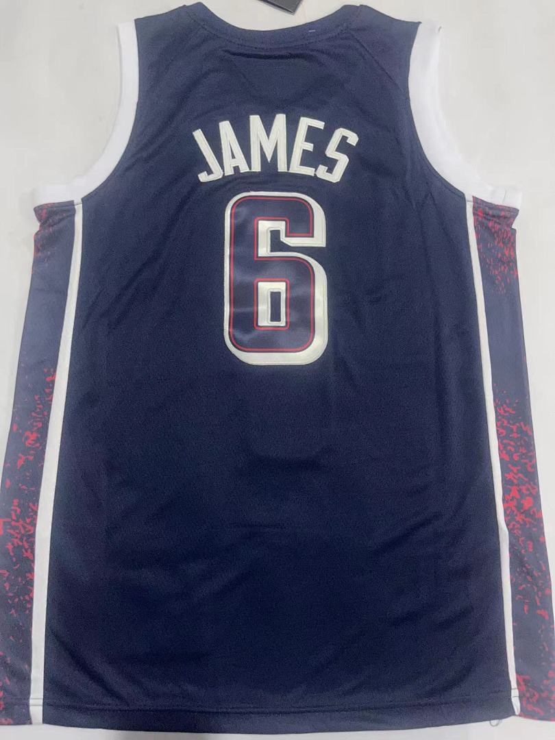 Team USA #6 LeBron James Navy Blue Jersey
