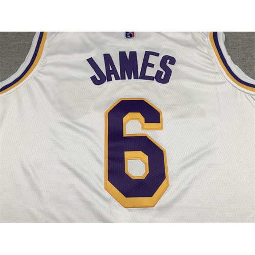Lakers #6 White Crew Neck Nike Jersey