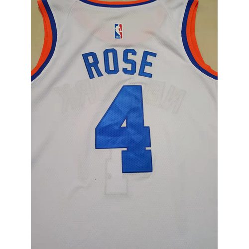 Knicks #4 Derrick Rose White 75th Anniversary Jersey