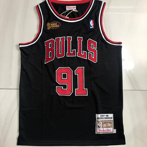 Bulls #91 Black Championship Embroidered Jersey