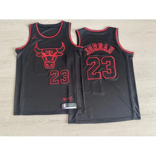 Bulls #23 Michael Jordan Black Embroidered Nike Jersey