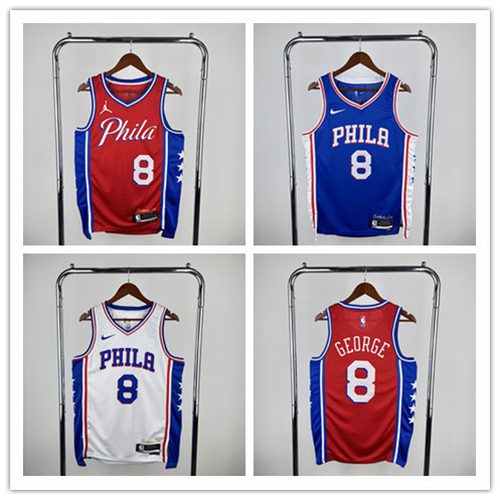 76ers #8 Paul George Heat Pressed Jersey