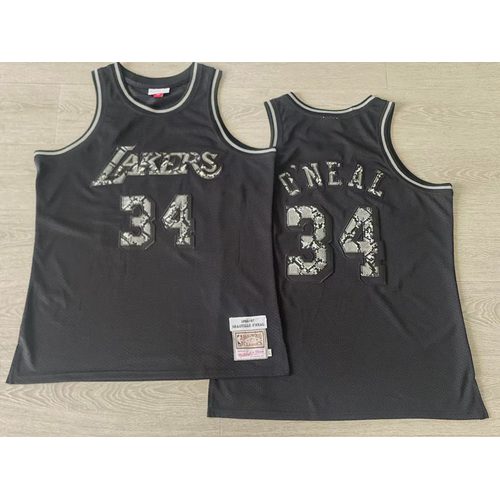 Lakers #34 Shaquille O'Neal Black Embroidered Jersey