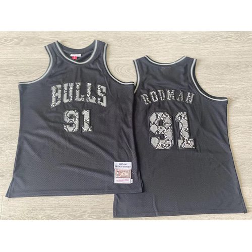 Bulls #91 Black Embroidered Jersey