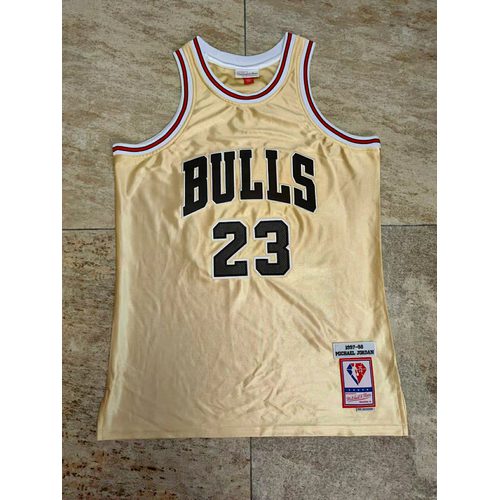 Bulls #23 Michael Jordan Gold Embroidered Jersey