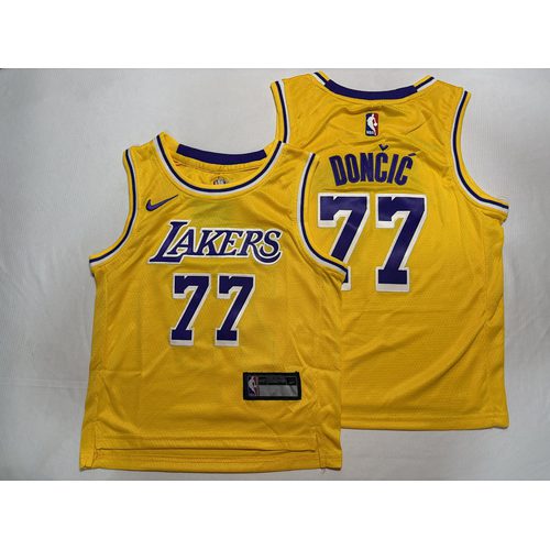 Lakers #77 Yellow Crew Neck Jersey